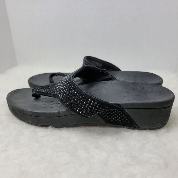 Vionic Pacific Naples Black Suede Leather Jeweled Wedge Flip Flop Sandals Size10 - Picture 3 of 9